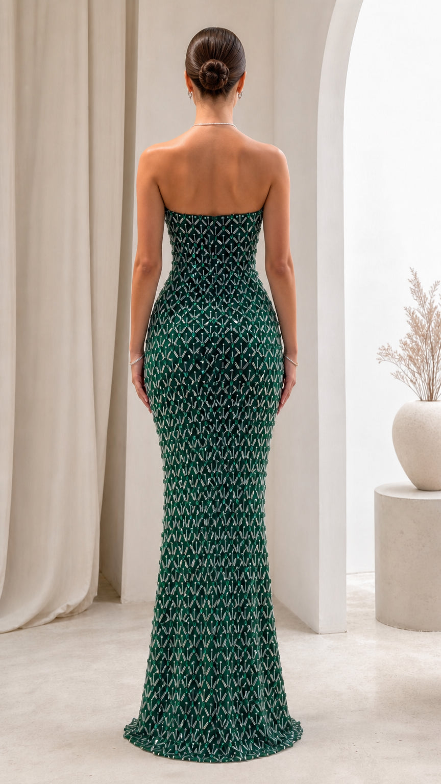 Strapless Beaded Column Maxi Evening Gown