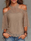 Boho Cold Shoulder Lace Flare Sleeve Top