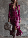 Vintage Button-down Velvet Long Blazer