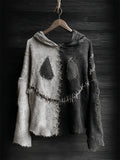 Halloween Spooky Face Contrast Stitched Linen Hoodie