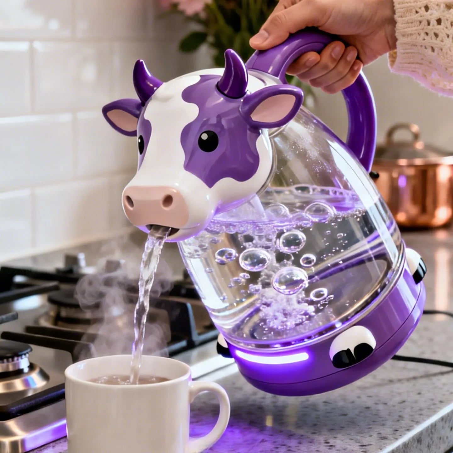 Whimsical Cow Glass Electric Kettle🫖🐮