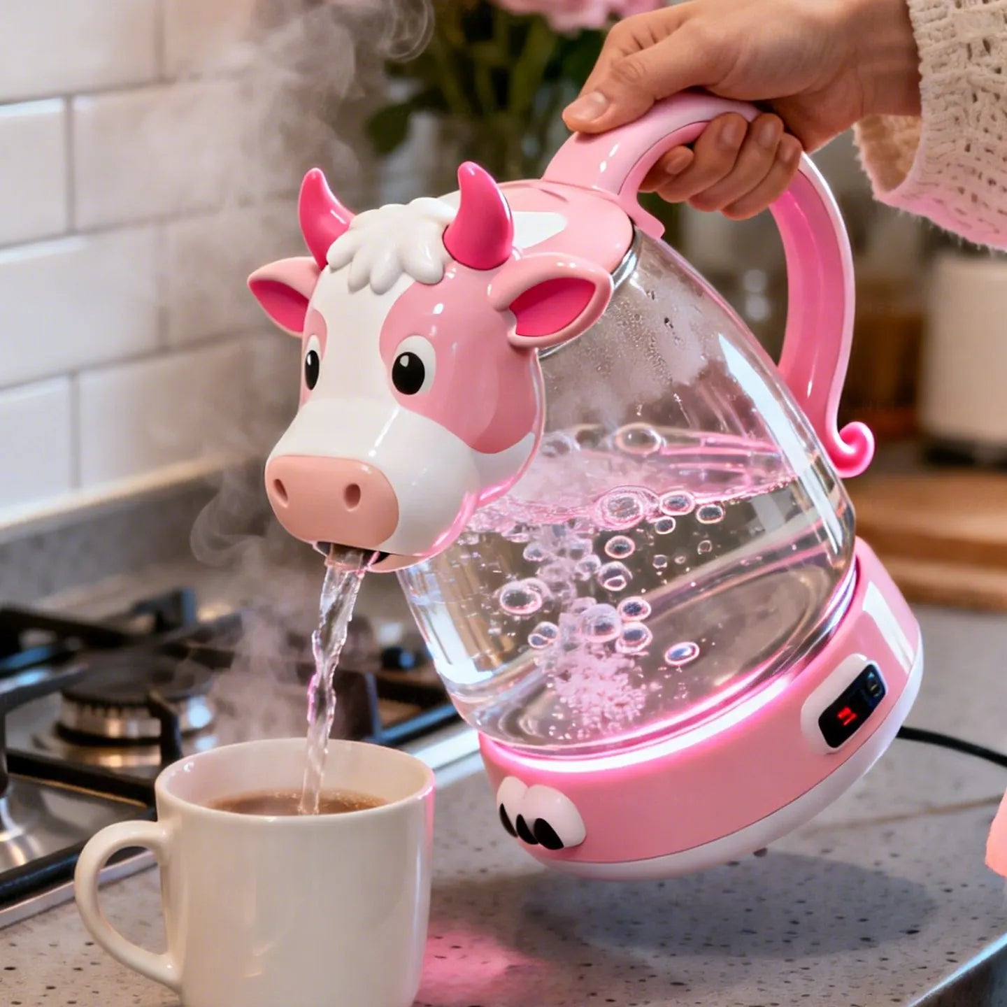 Whimsical Cow Glass Electric Kettle🫖🐮