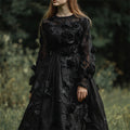 Vintage Gothic Black Roses Flowy Linen Dress