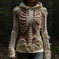 Women's Vintage White Skull Sequin Art Cozy Hooded Sweater