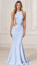 Embellished Illusion Cutout Mermaid Evening Gown with Sweep Train