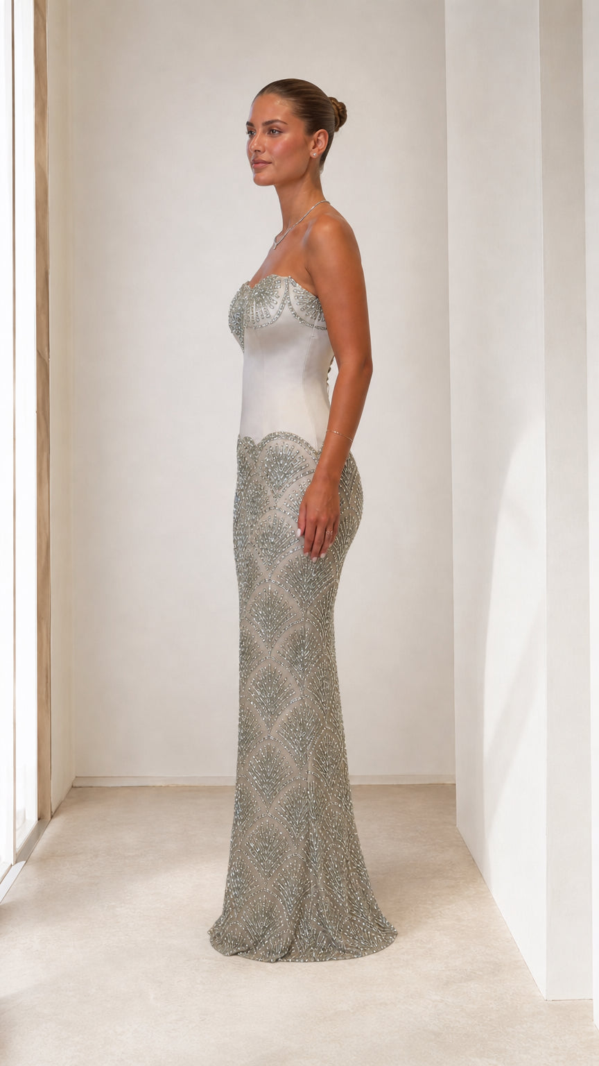 Strapless Rhinestone Embellished Mermaid Evening Gown