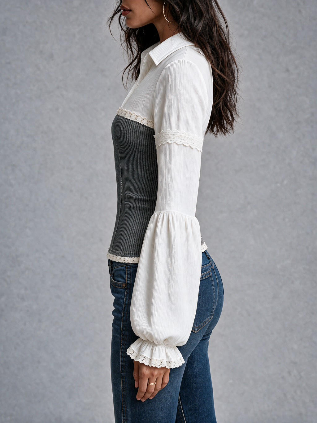 Faux Two-Piece Shirt And Ribbed Corset Top