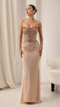 Strapless Rhinestone Embellished Mermaid Evening Gown