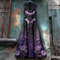 Halloween Bat & Dark Rose Women's Vest Midi Dress