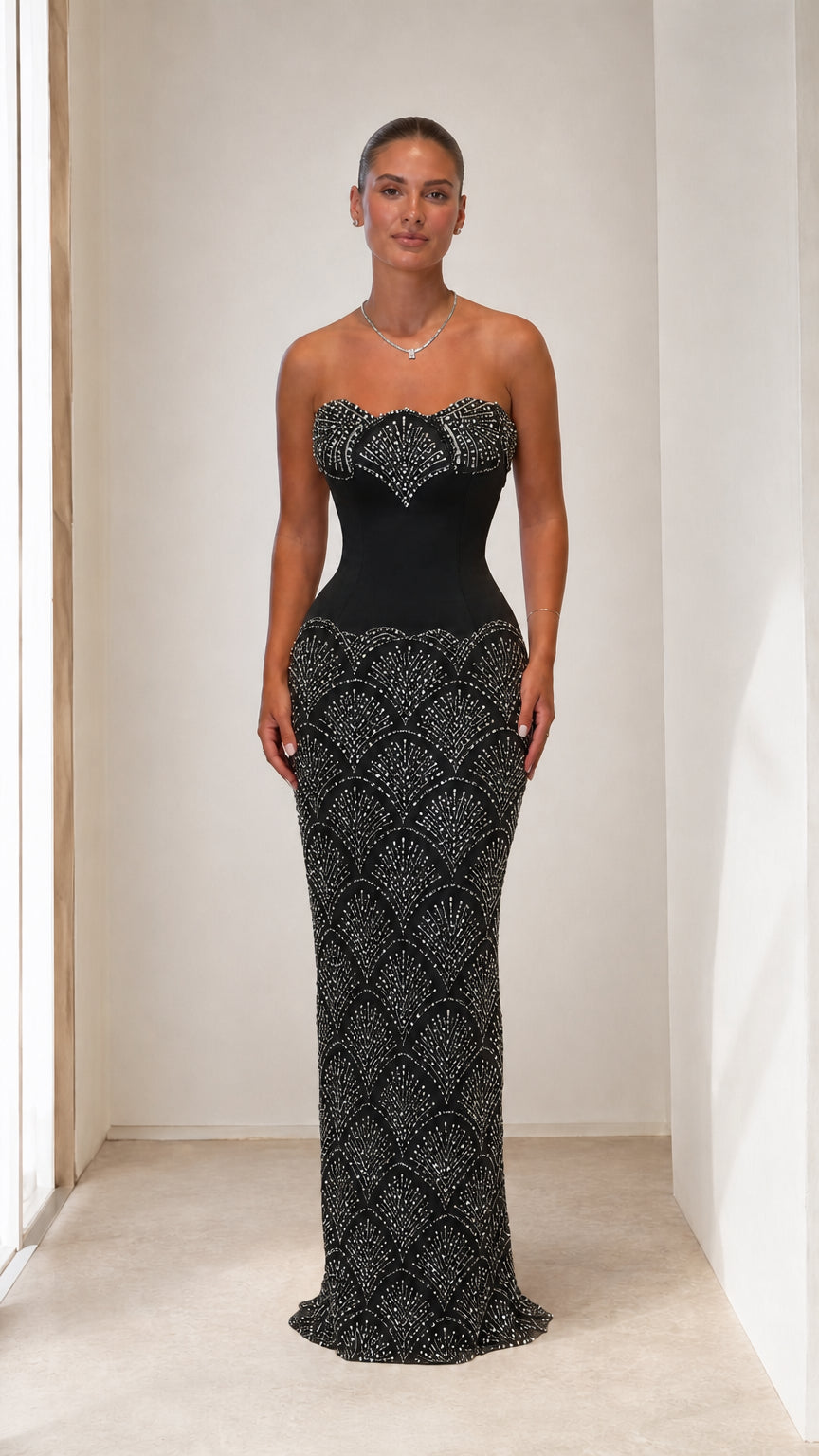 Strapless Rhinestone Embellished Mermaid Evening Gown