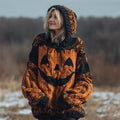 Halloween Spooky Pumpkin Women's Chunky Knit Hooded Sweater