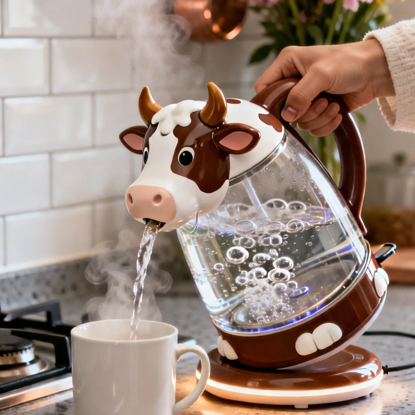 Whimsical Cow Glass Electric Kettle🫖🐮