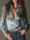 Elegant Leopard Print Satin Blouse With Front Zipper