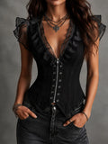 Romantic Gothic Black Ruffled Sheer Corset Vest
