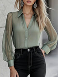 Chic Timeless Sheer Sleeve Button-Up Shirt