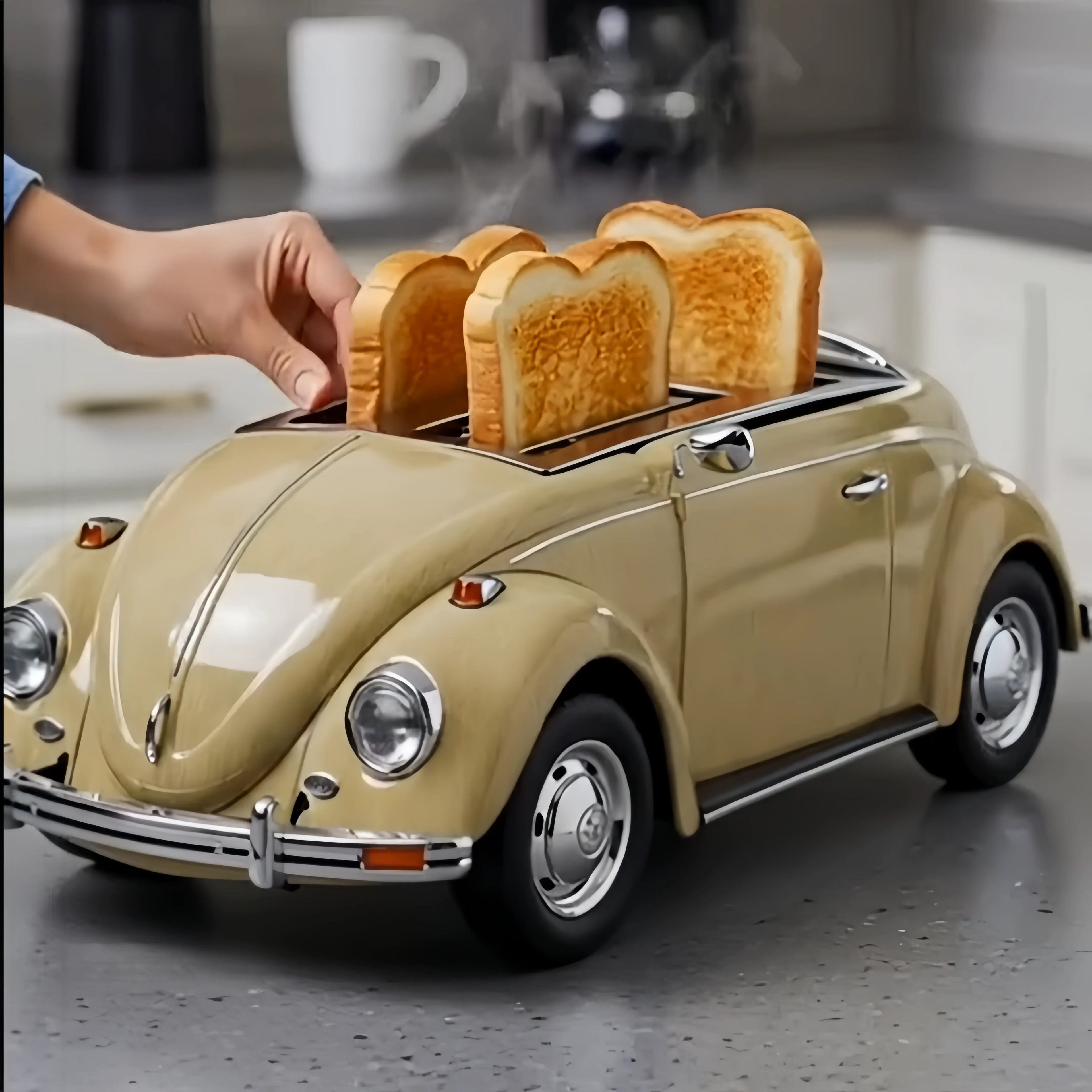 Creative 4-Slice Toaster | Cute Aesthetic Kitchen Appliance for Cozy Breakfast & Unique Home Decor -Cream Beetle
