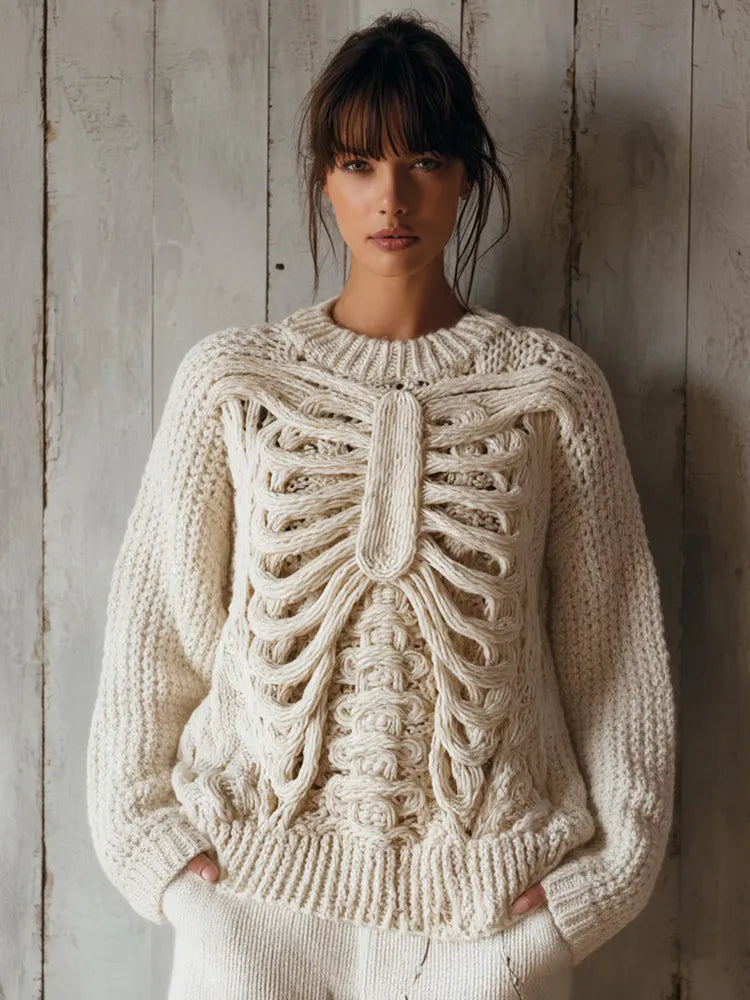 Vintage Halloween Anatomy Art Chunky Knitted Sweater