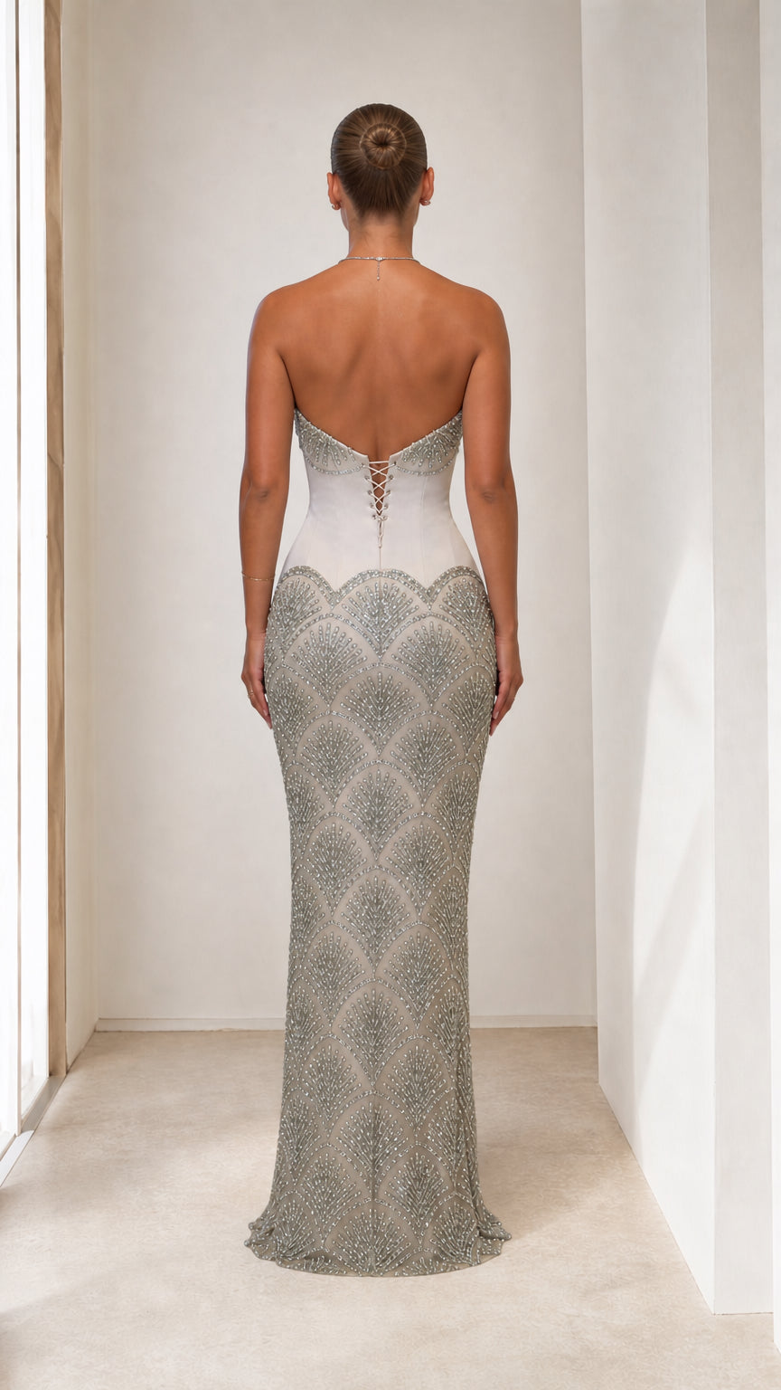 Strapless Rhinestone Embellished Mermaid Evening Gown
