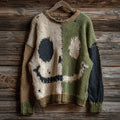 Halloween Spooky Face Contrast Stitching Cozy Crew Neck Knitted Sweater