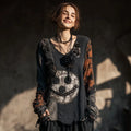 Women's Halloween Smiley Face And Rose Pattern V-neck T-shirt