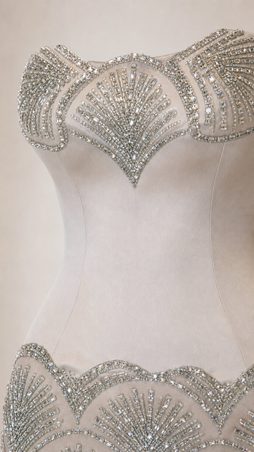 Strapless Rhinestone Embellished Mermaid Evening Gown