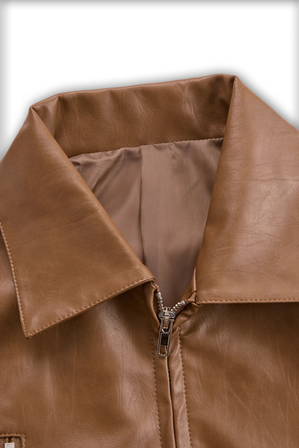 Women's Vintage Lapel Zipper Faux Leather Jacket