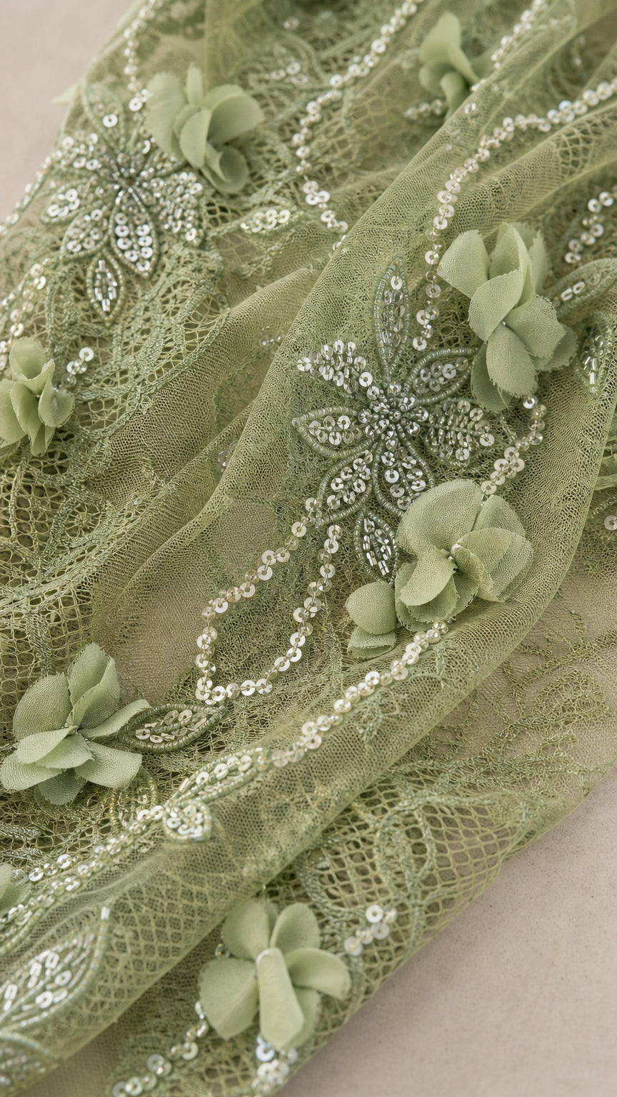 Floral Applique Beaded Halter Evening Gown with High Slit