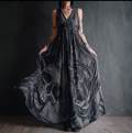 Halloween Gothic Dark Style Skeleton Element Women's V-neck Long Dress