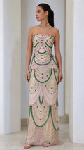 Strapless Scallop Beaded Evening Maxi Dress