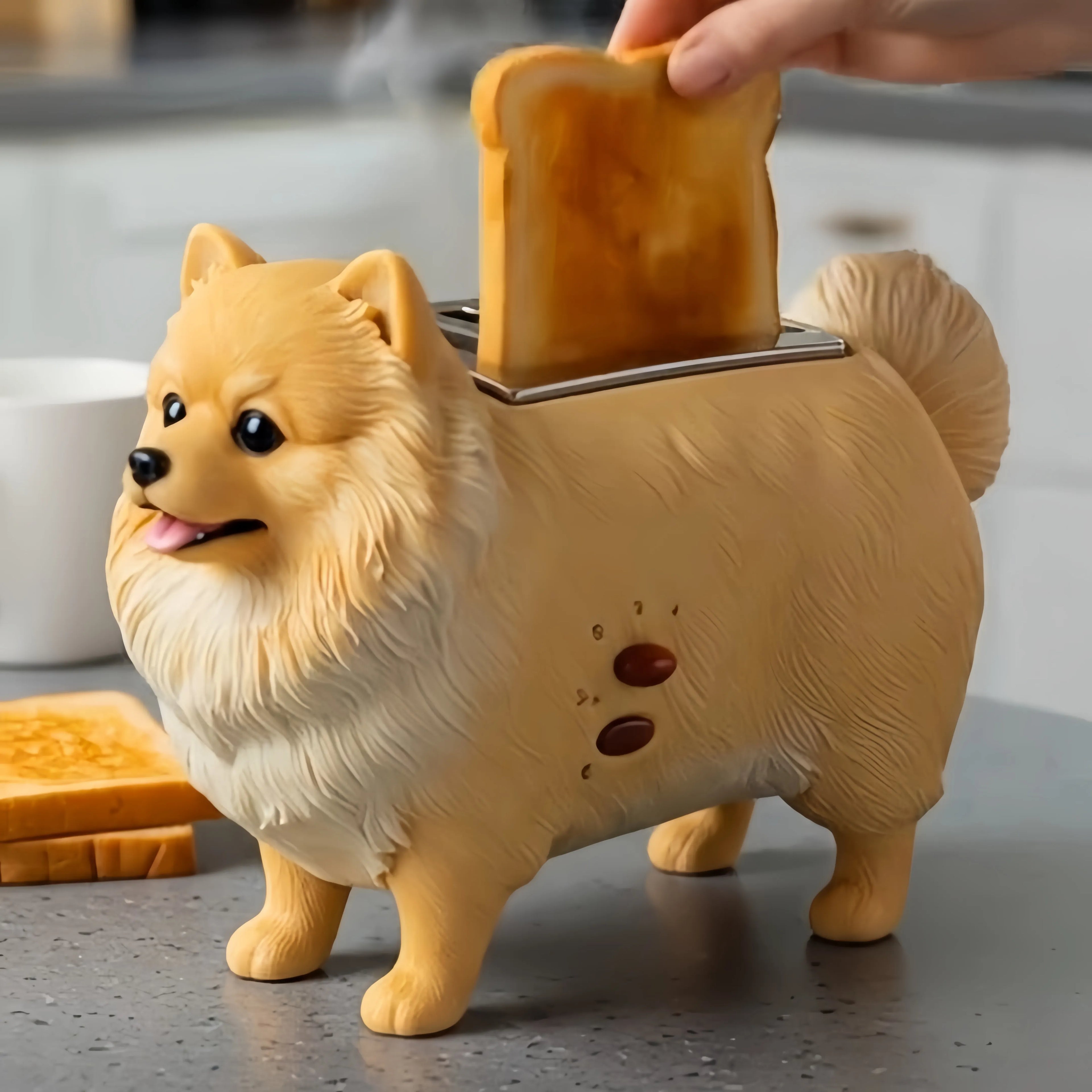 Creative 4-Slice Toaster | Cute Aesthetic Kitchen Appliance for Cozy Breakfast & Unique Home Decor -Pomeranian Toaster