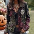 Rose Skull Embroidered Gothic Rough-contrast Denim Jacket