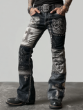 Rock Punk Skull Cross Element Retro Distressed Heavy Workwear Men's Denim Long Pants
