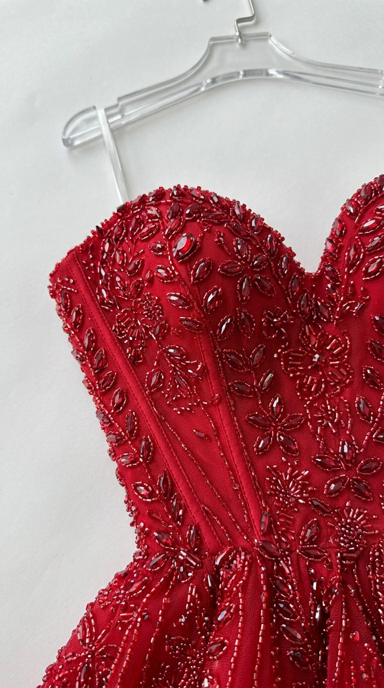 Strapless Beaded Corset Mini Dress with Flared Skirt
