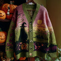 Halloween Witch Pattern Knitted Warm Sweater Cardigan