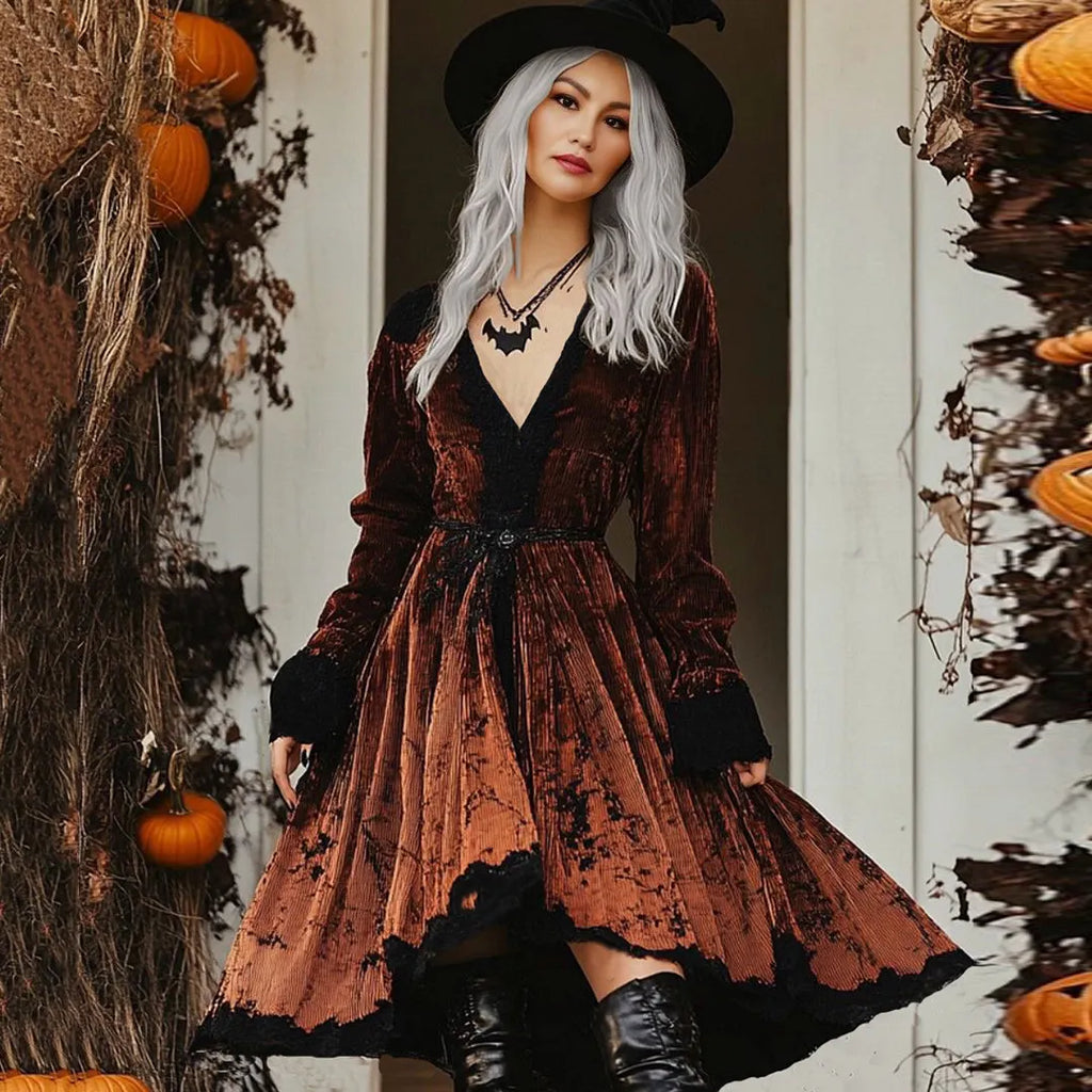 Women's Classic Halloween Art Comfy Velvet Midi Dress