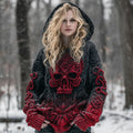 Halloween Skull Gothic Women's Hooded Chunky Knit Sweater