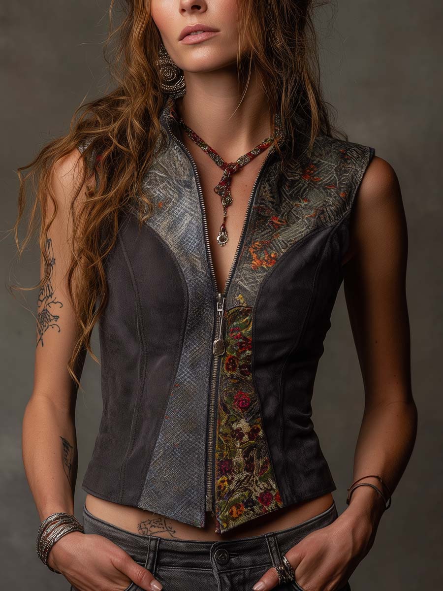 Bohemia Eco-Suede Patchwork Zip Vest