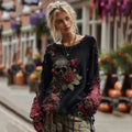 Rose Skull Embroidered Sequined Chunky-knit Sweater