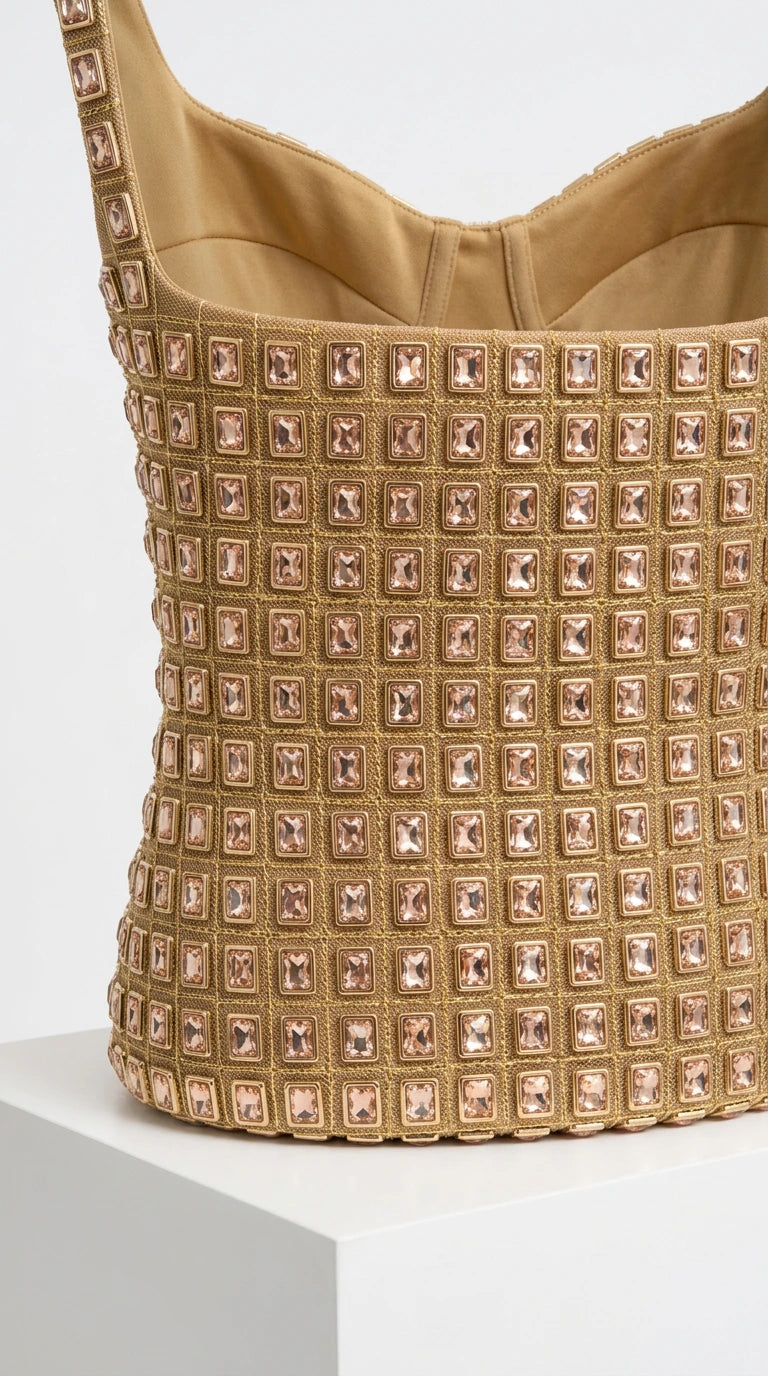Square Neck Sequin Grid Maxi Column Evening Dress