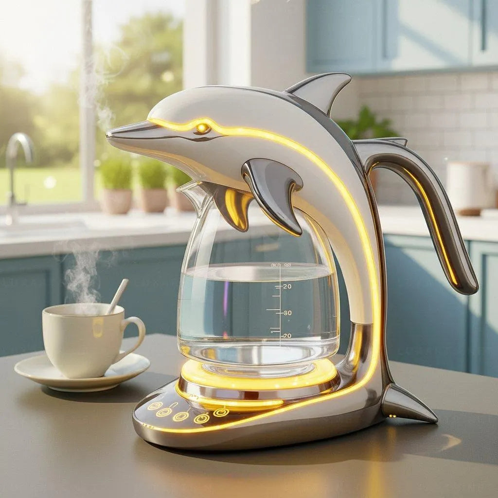 Futuristic Dolphin LED Glass Electric Kettle🫖🐬
