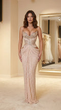 Strapless Embellished Corset Maxi Gown with Waist Cutouts