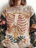 Vintage Anatomy & Floral Art Women's Knit Crew Neck Sweater