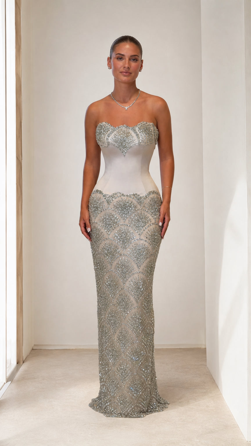 Strapless Rhinestone Embellished Mermaid Evening Gown