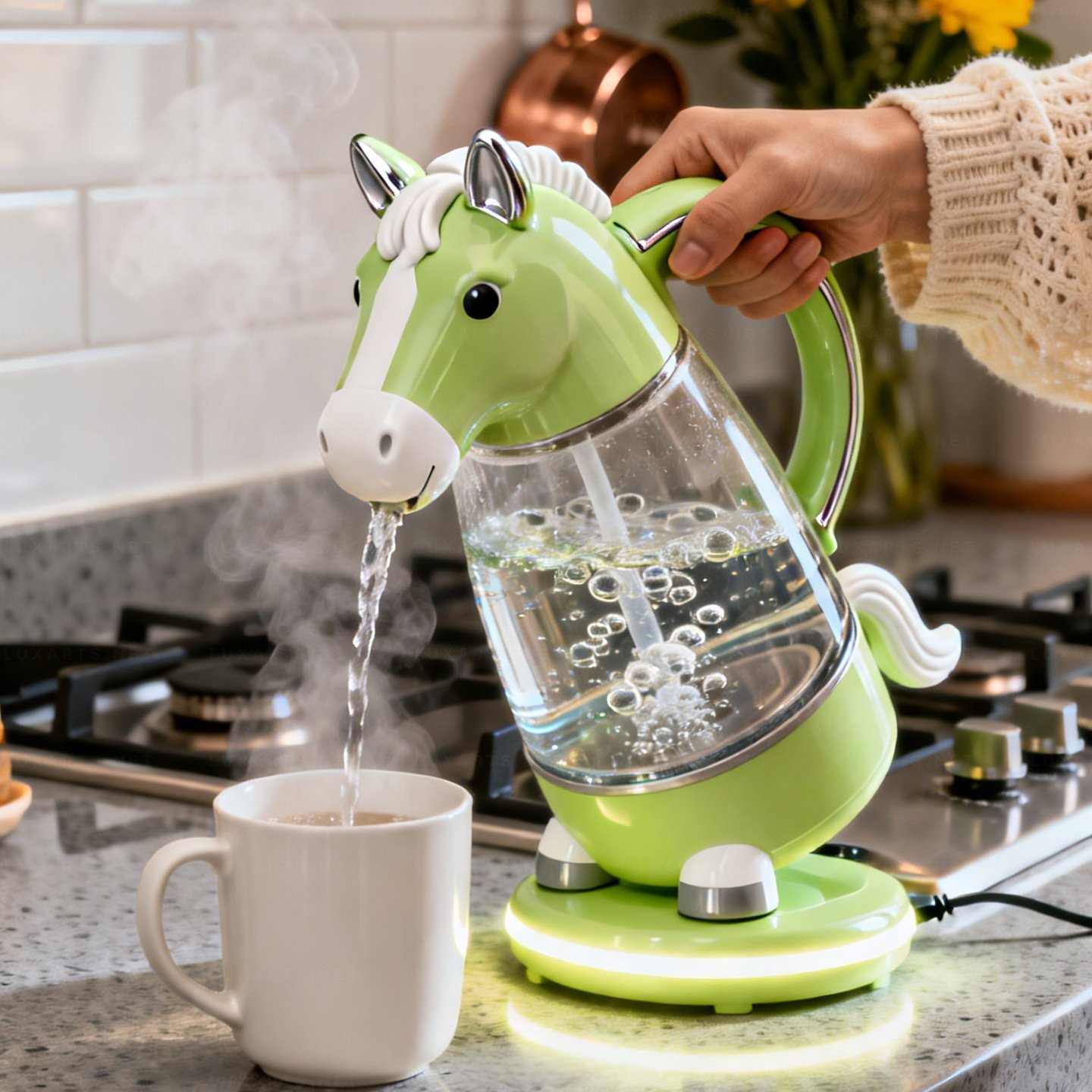 Whimsical Horse Glass Electric Kettle🫖🐴
