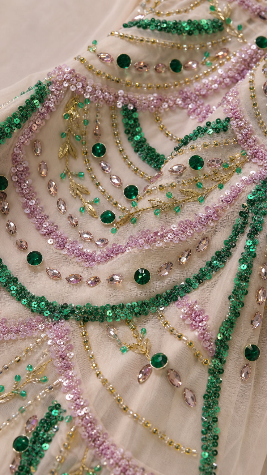 Strapless Scallop Beaded Evening Maxi Dress