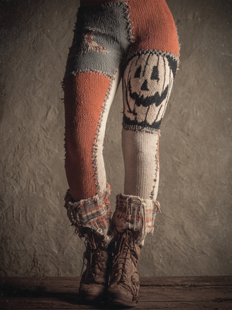 Halloween Funny Pumpkin Element Women's Knitted Tight-fitting Leggings