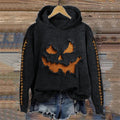 Halloween Pumpkin Face Frayed Stitched Embroidered Cozy Hoodie