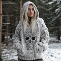 Halloween Skeleton Element Viking Style Women's Hooded Pullover Knit Sweater