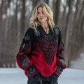 Women's Vintage Heart Art V Neck Cozy Knit Sweater