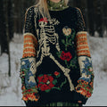 Women's Halloween Skull Floral Pattern Knitted Turtleneck Sweater